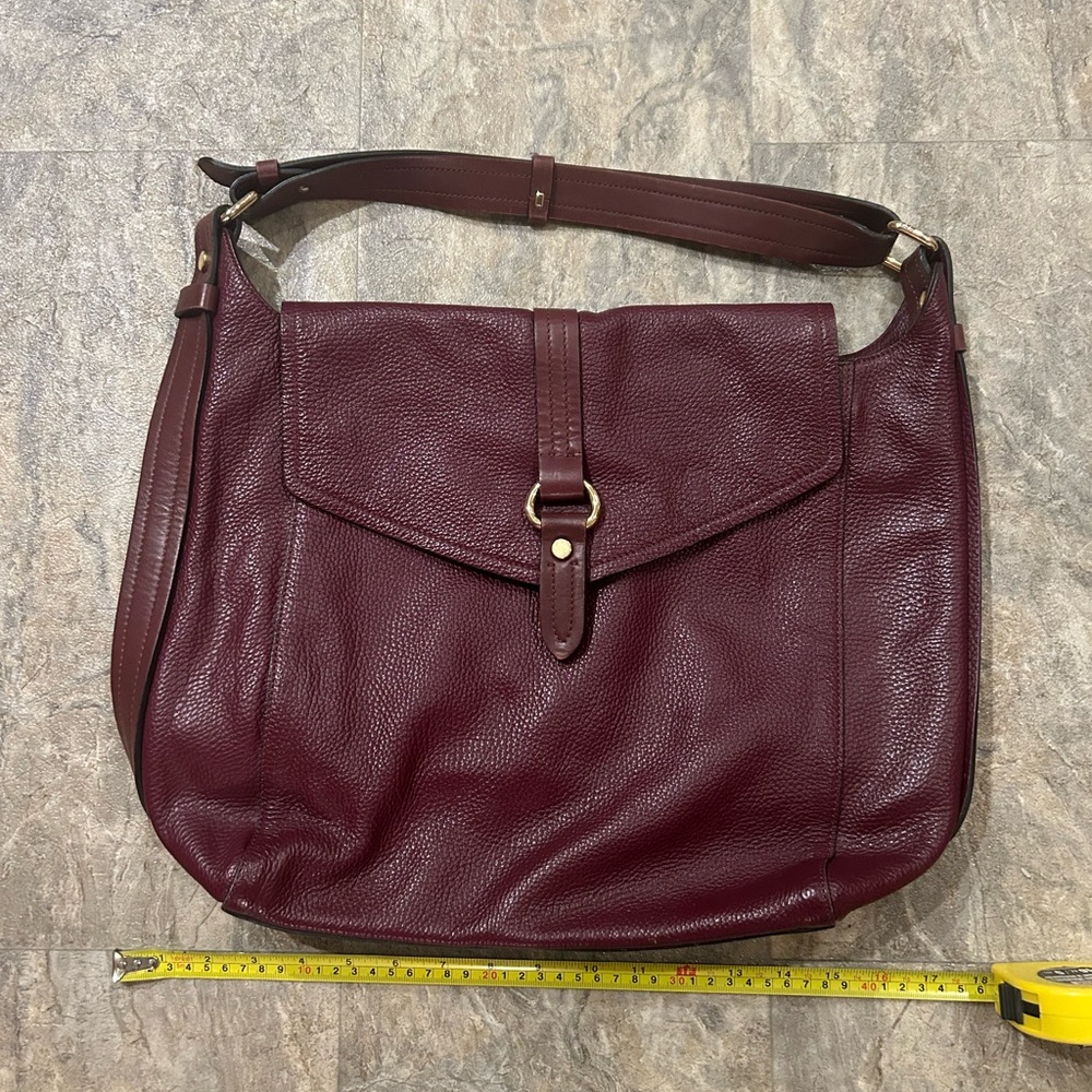Burgundy Full Grain Leather Shoulder Bag Italy Minnelli Paris - Picture 2 of 9